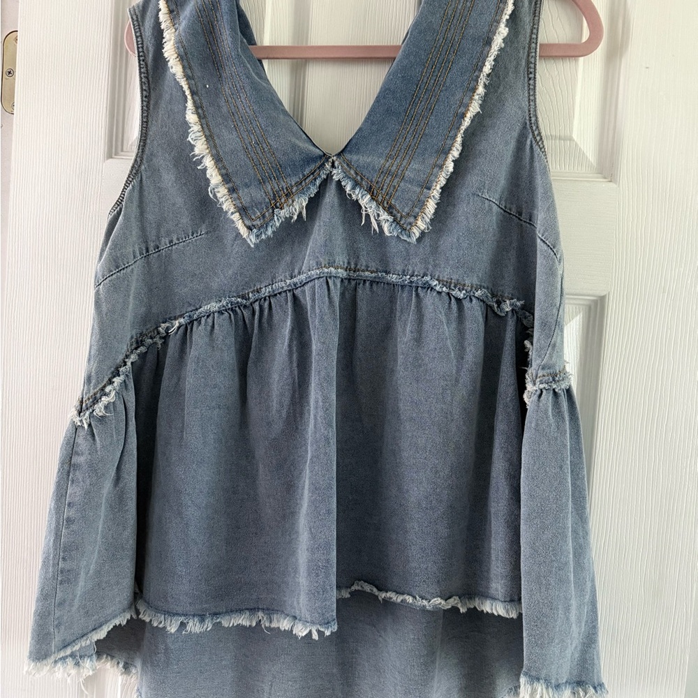 Trendy Boutique Frayed Denim Tank Top